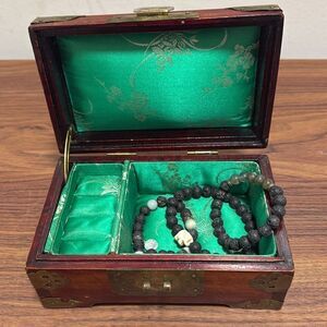 Vintage Rare 1930’s Ornate Rosewood Handmade Jewelry Box with Jade Medallion.